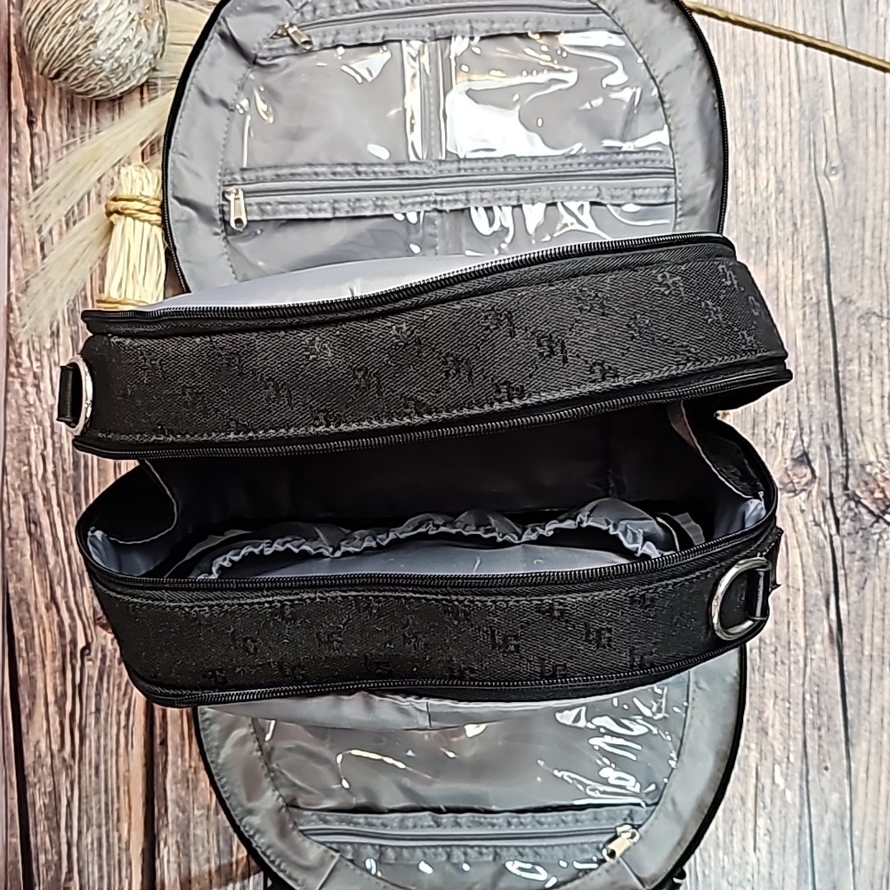 FOR YOUR EYES ONLY BLACK JACQUARD TRIPLE COMPARTMENT COSMETIC CASE - Picture 11 of 15